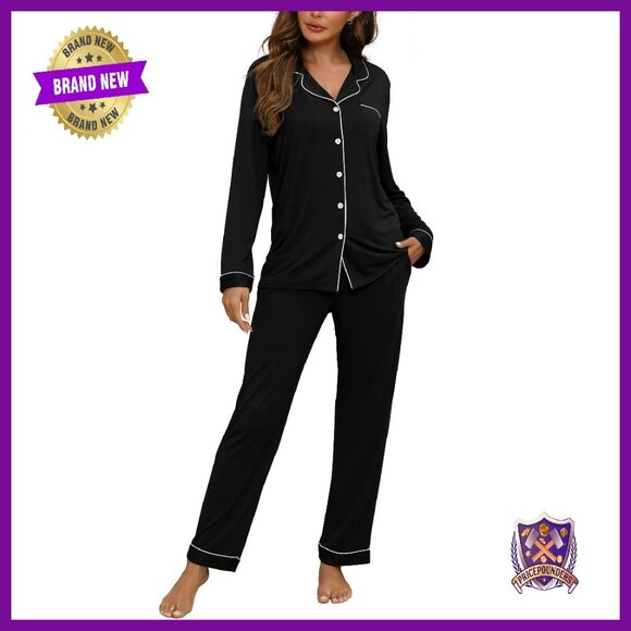 Soft Long Sleeve Pajama Set with Pockets - 2 Piece Button Up Sleepwear